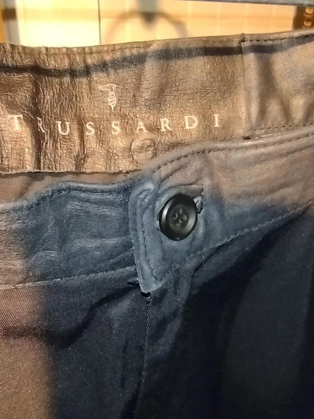 Trussardi Men's Black Dress Trousers - Leather Finish